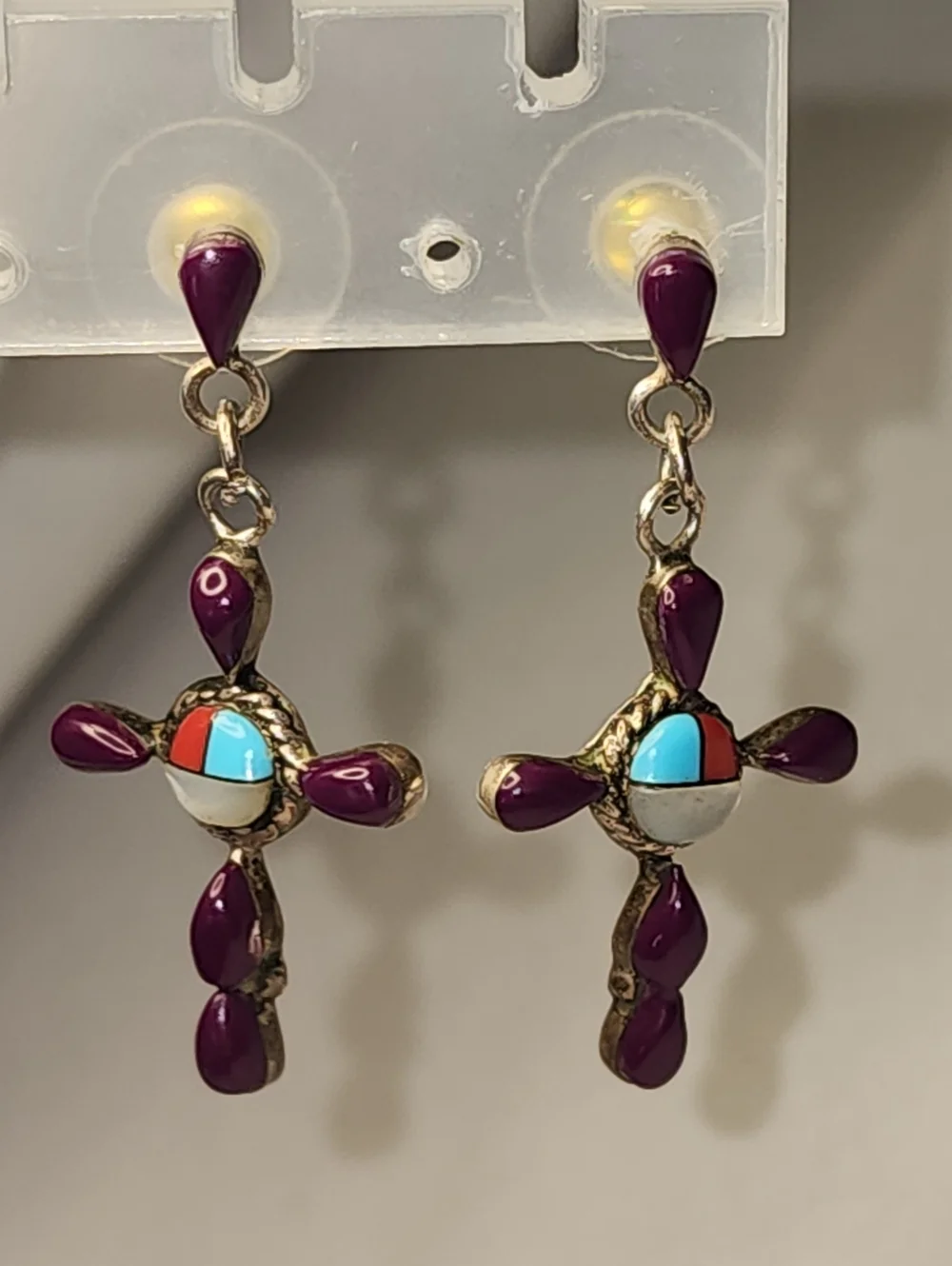 Vintage Zuni Style Cross Earrings